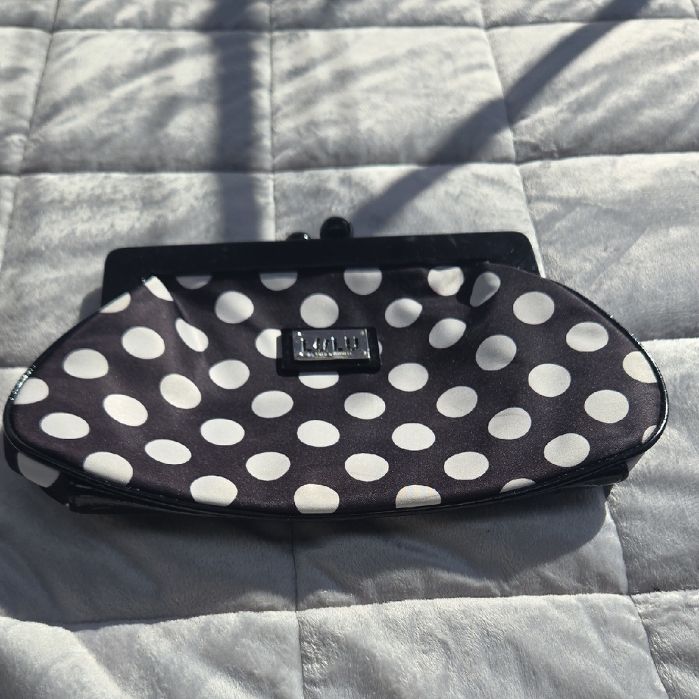 LULU Black W/ QhitePolka Dot Clutch Bag NWOT
